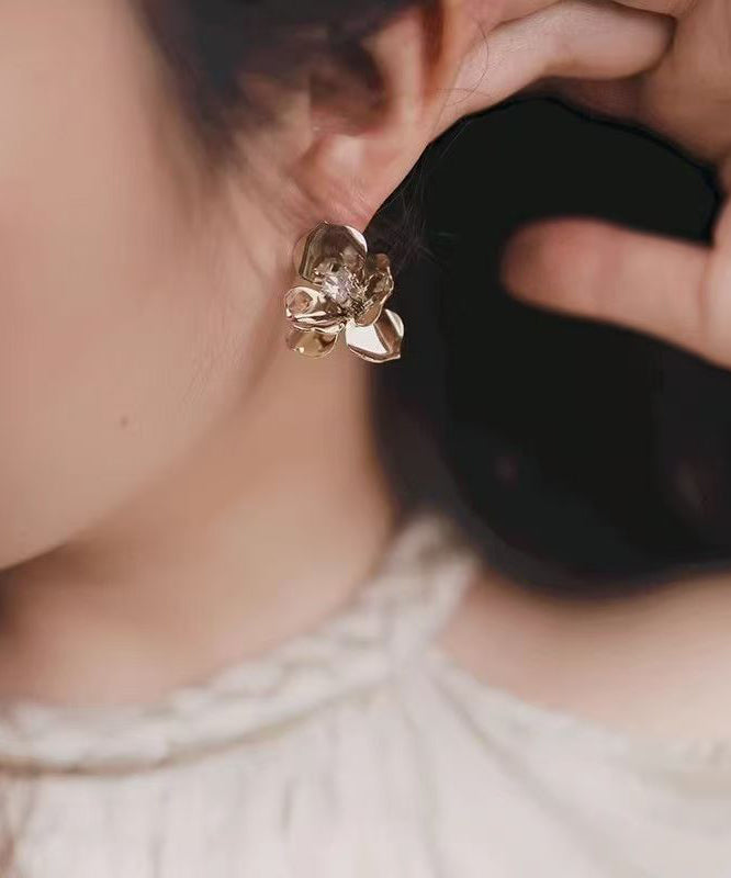 Unique Gold Copper Overgild Floral Stud Earrings