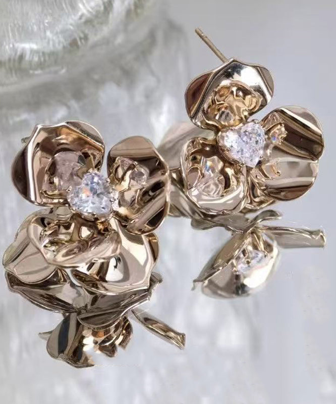 Unique Gold Copper Overgild Floral Stud Earrings