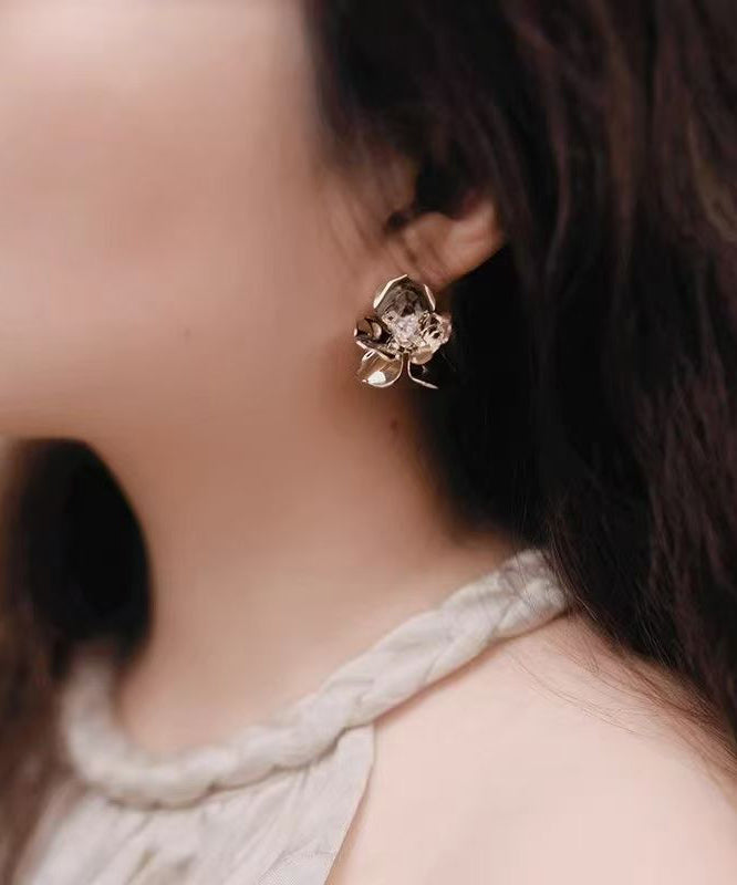 Unique Gold Copper Overgild Floral Stud Earrings