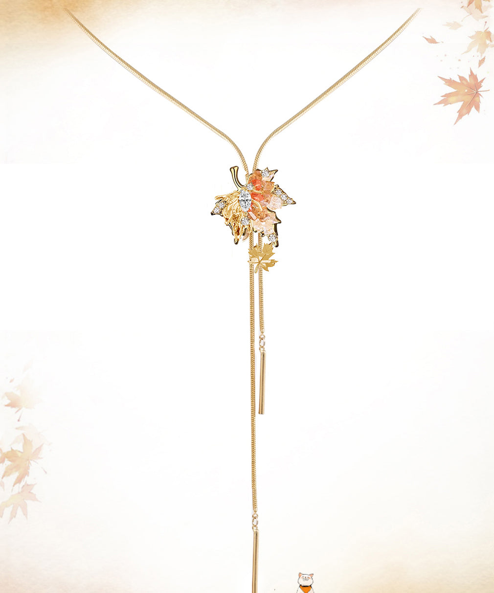 Unique Gold Copper Overgild Maple Leaf Lariat Necklace