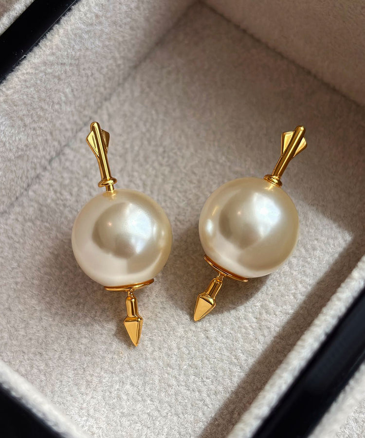 Unique Gold Copper Overgild Pearl Stud Earrings - Omychic