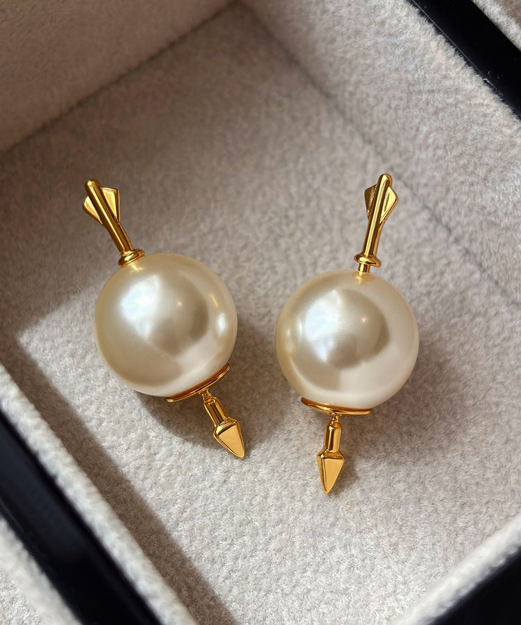 Unique Gold Copper Overgild Pearl Stud Earrings - Omychic