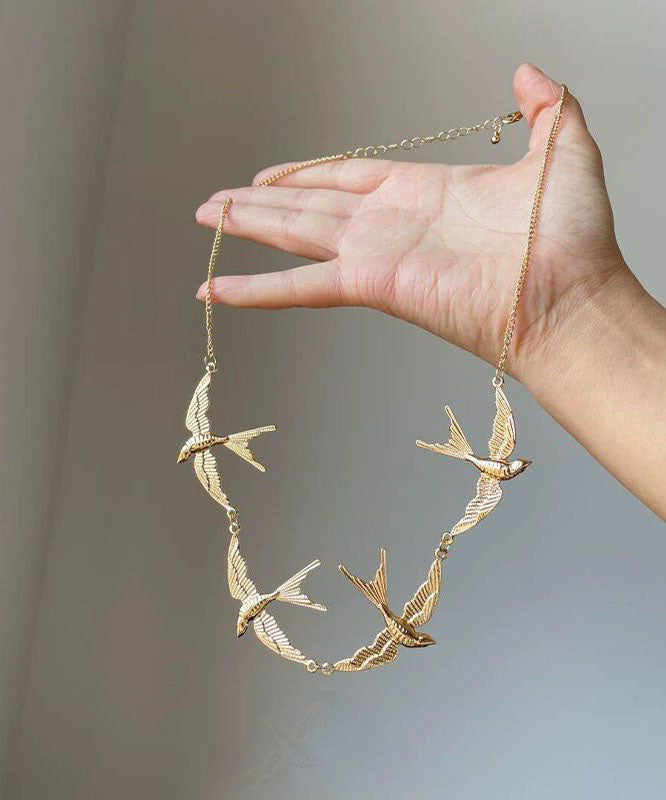 Unique Gold Overgild Little Swallow Necklace