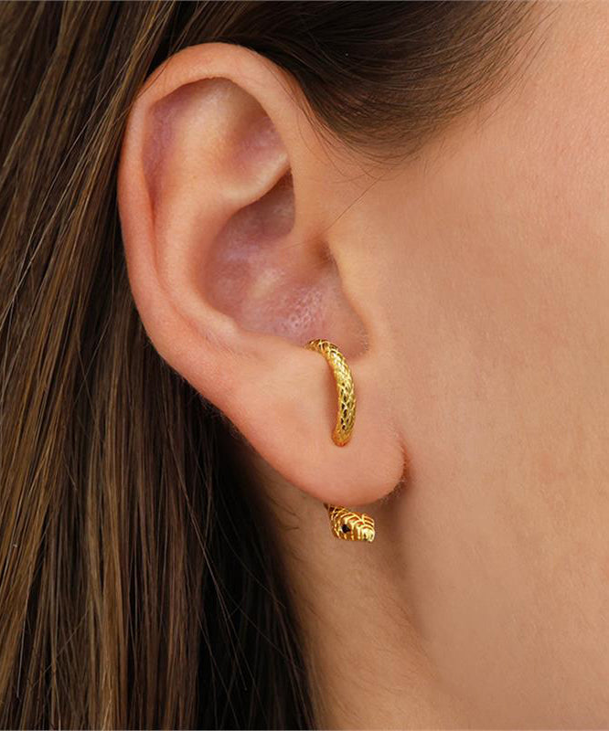 Unique Gold Sterling Silver Overgild Serpentine Stud Earrings