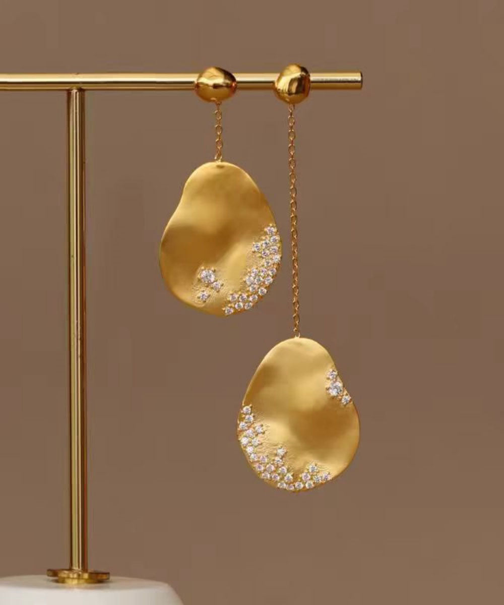 Unique Gold Sterling Silver Overgild Zircon Asymmetrical Drop Earrings