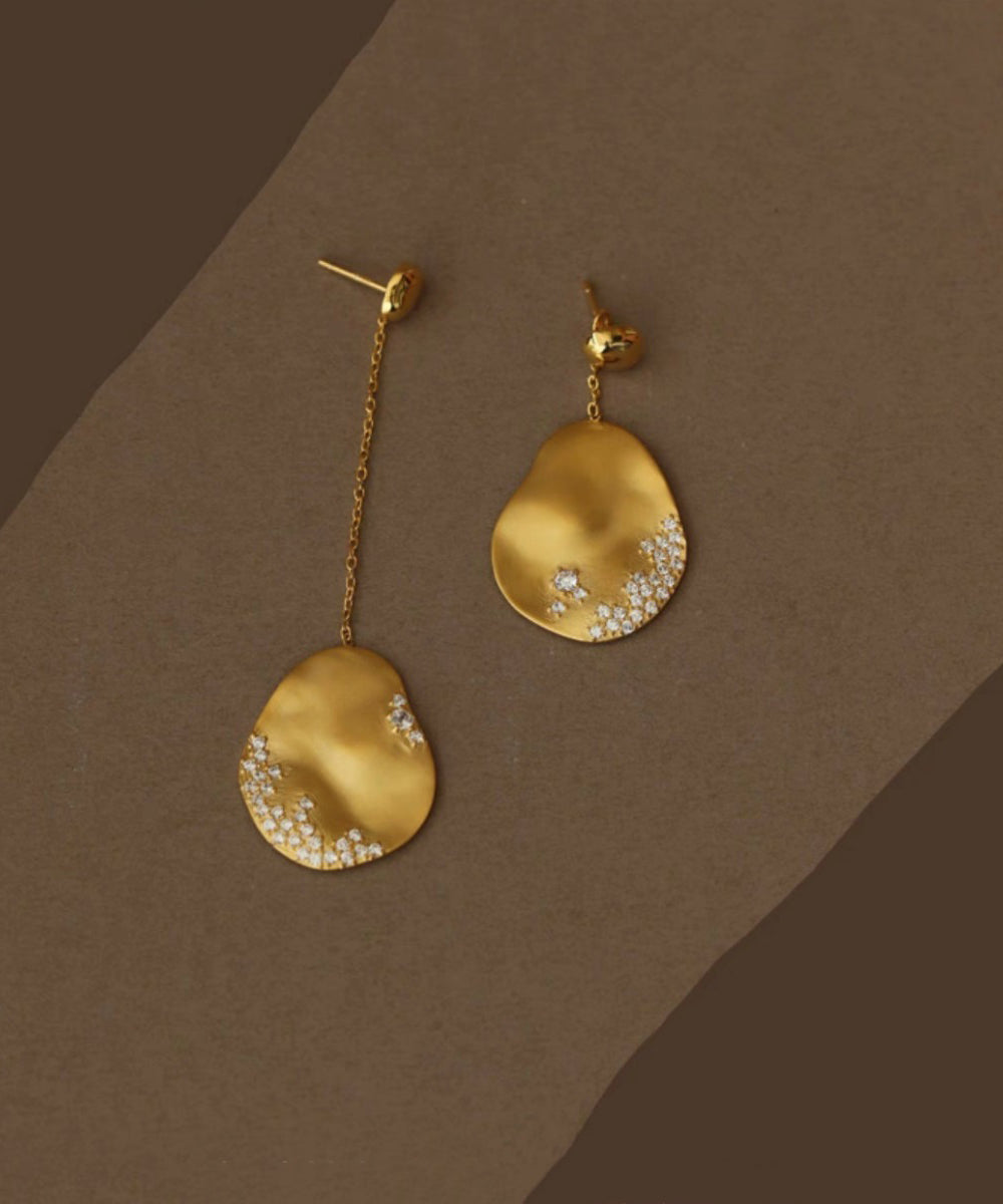 Unique Gold Sterling Silver Overgild Zircon Asymmetrical Drop Earrings
