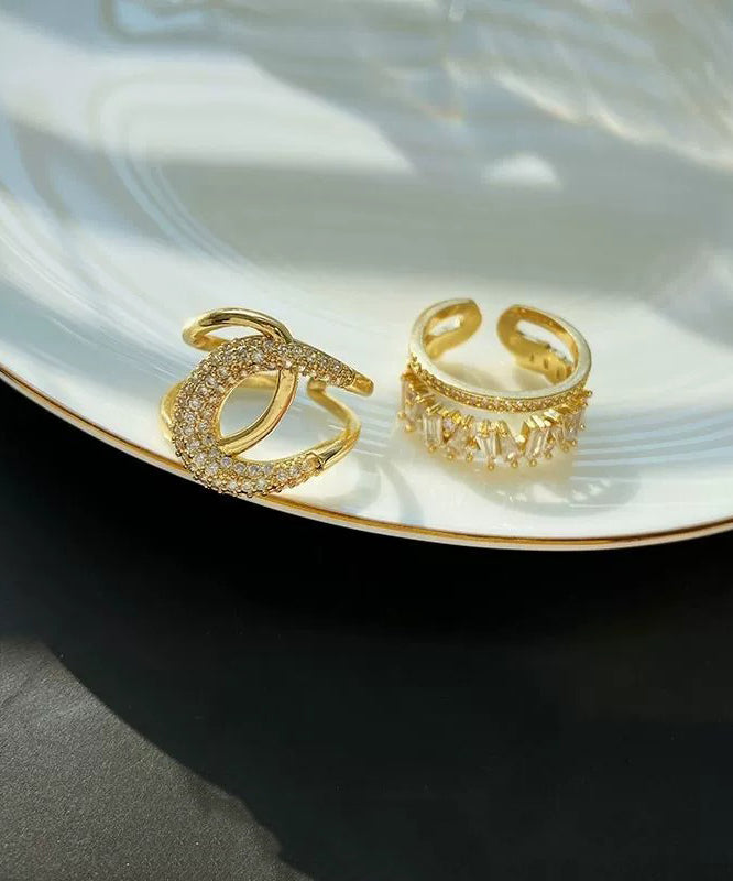 Unique Gold terling Silver Overgild Zircon Rings Two-Piece Set