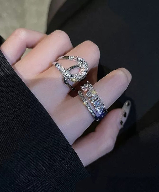 Unique Gold terling Silver Overgild Zircon Rings Two-Piece Set