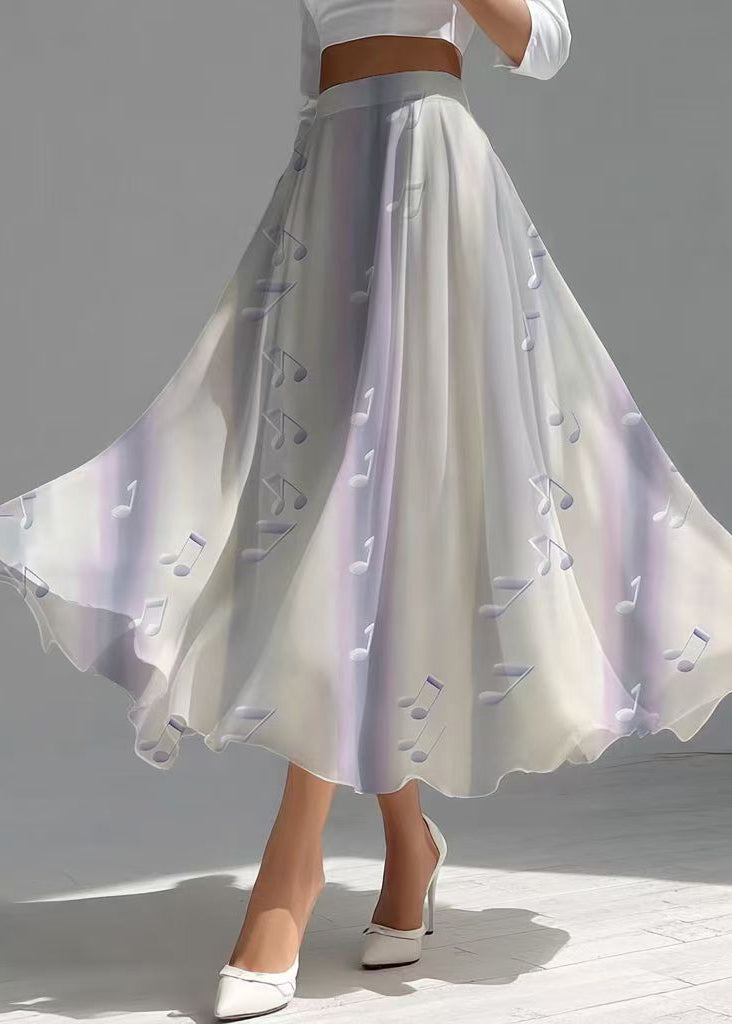 Unique Gradient Purple Musical Note Print Chiffon Skirts Summer