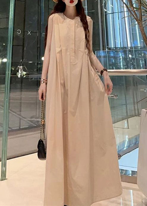 Unique Grass Green O-Neck Cotton Maxi Dresses Sleeveless