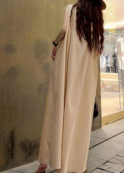 Unique Grass Green O-Neck Cotton Maxi Dresses Sleeveless