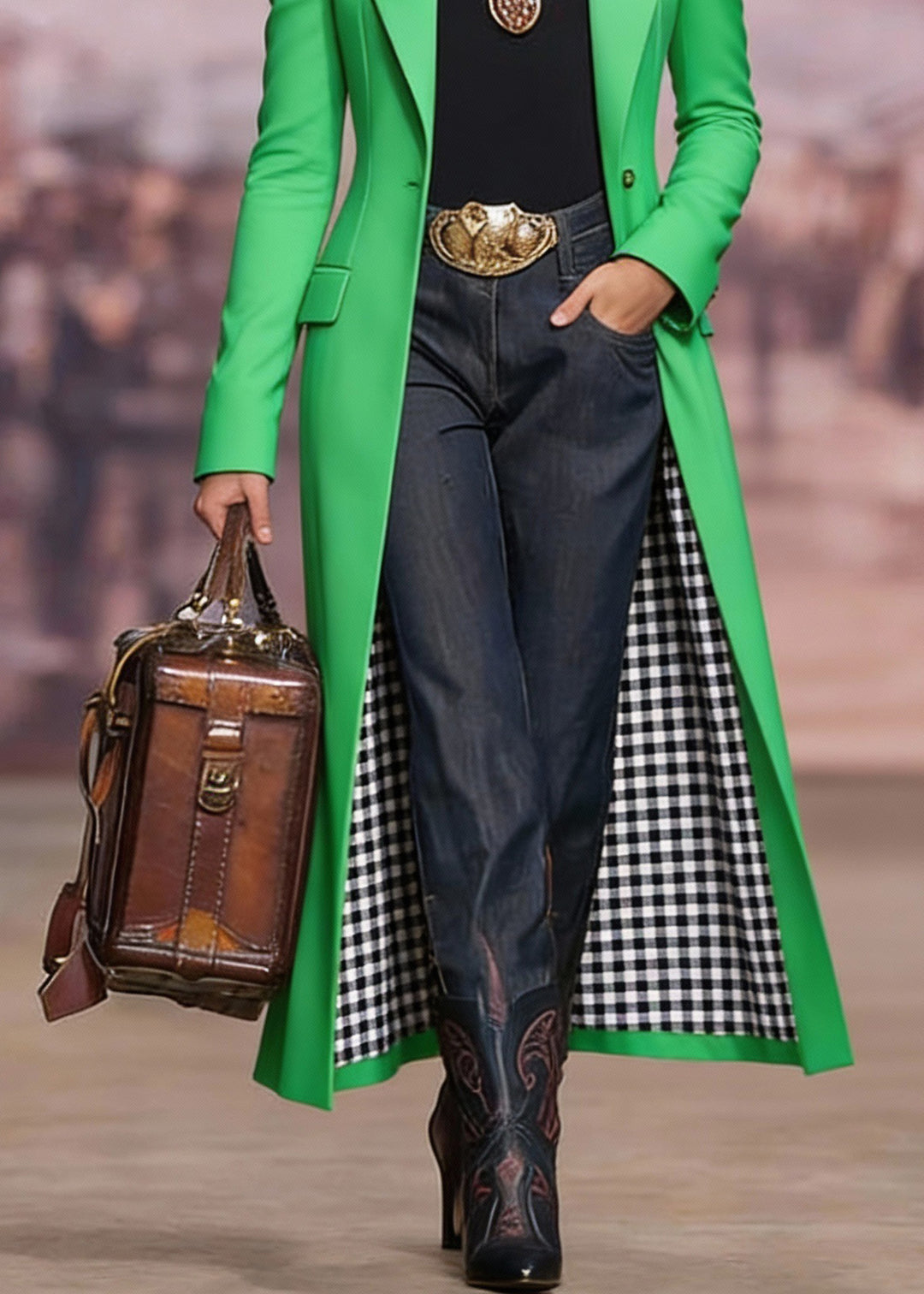 Unique Green Peter Pan Collar Pockets Cotton Long Coat Spring