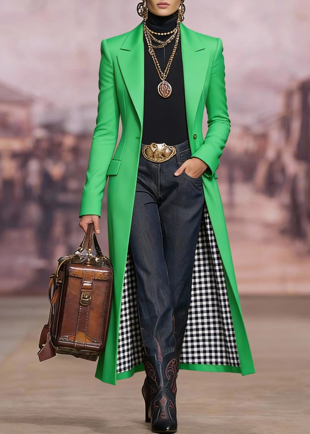 Unique Green Peter Pan Collar Pockets Cotton Long Coat Spring