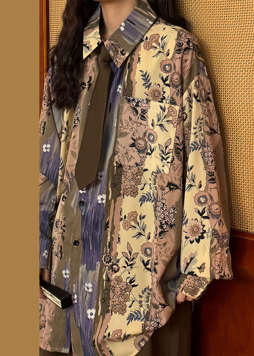 Unique Green Peter Pan Collar Print Button Blouses Spring