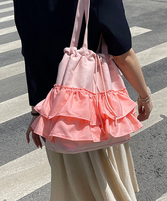 Unique Green Ruffled Drawstring Canvas Shoulder Bag