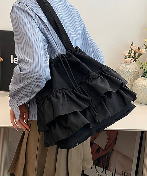 Unique Green Ruffled Drawstring Canvas Shoulder Bag