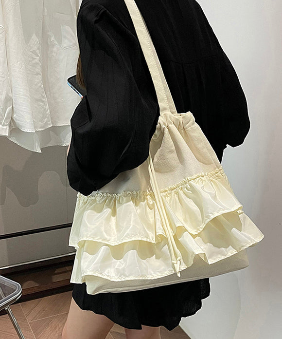Unique Green Ruffled Drawstring Canvas Shoulder Bag