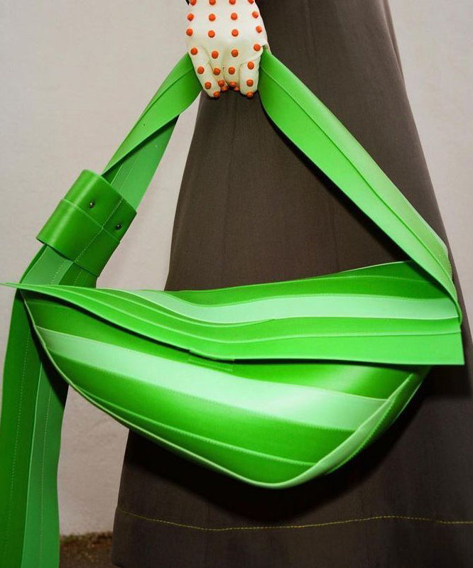 Unique Green Striped Asymmetrical Design Faux Leather Shoulder Handbag - Omychic
