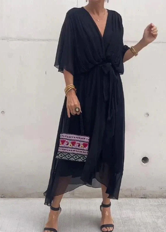 Unique Green V Neck Asymmetrical Design Chiffon Dresses Batwing Sleeve