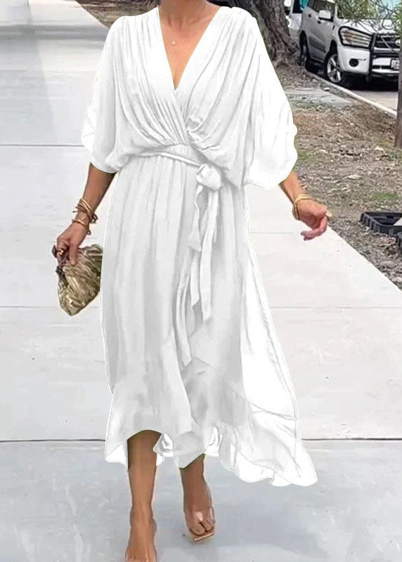 Unique Green V Neck Asymmetrical Design Chiffon Dresses Batwing Sleeve