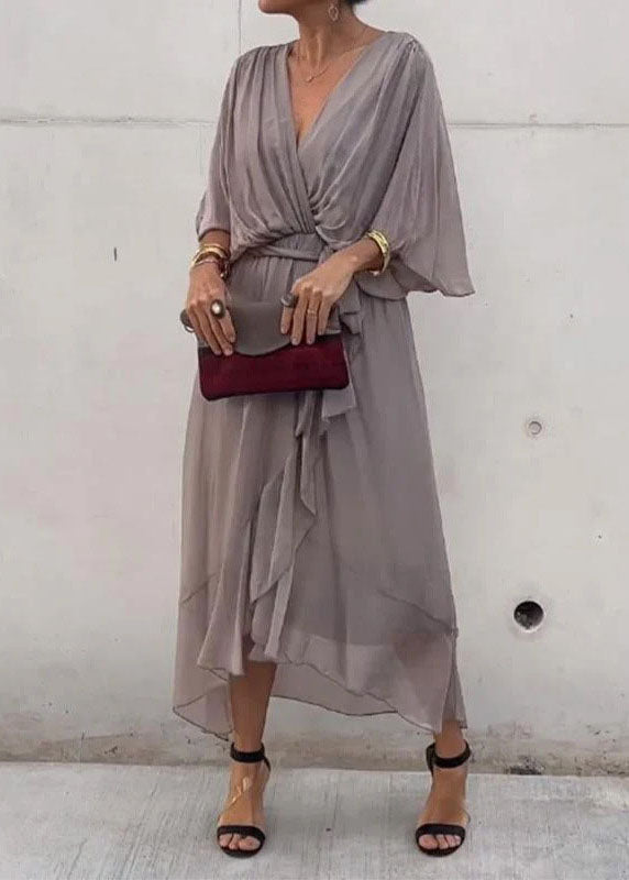 Unique Green V Neck Asymmetrical Design Chiffon Dresses Batwing Sleeve