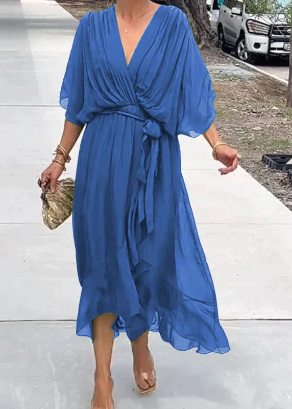 Unique Green V Neck Asymmetrical Design Chiffon Dresses Batwing Sleeve