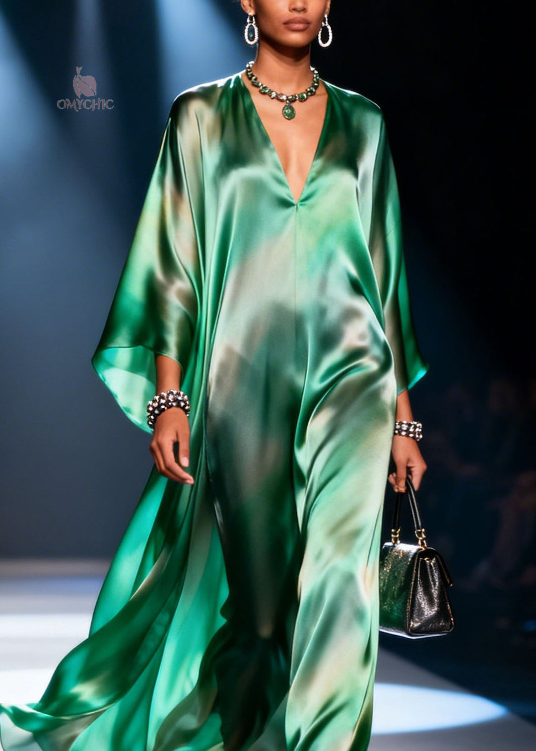 Unique Green V Neck Chiffon Long Dress Summer