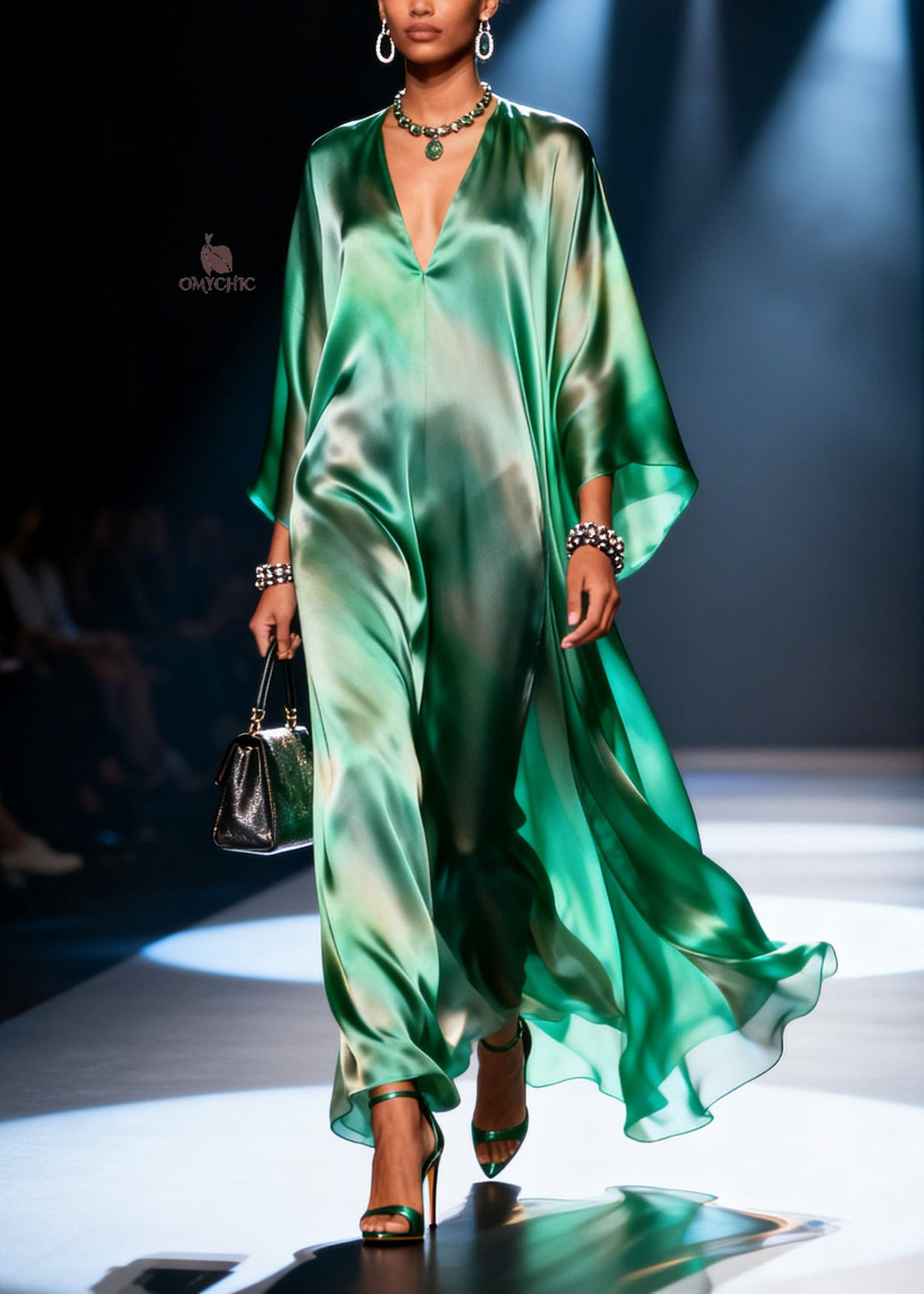 Unique Green V Neck Chiffon Long Dress Summer