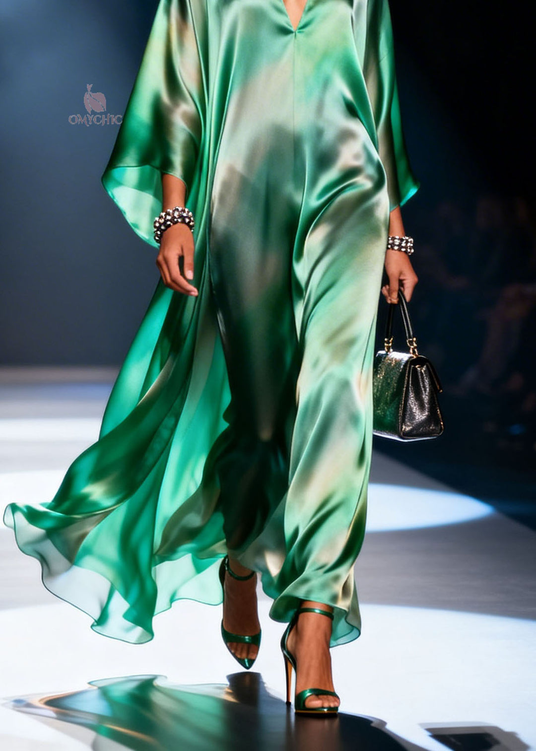 Unique Green V Neck Chiffon Long Dress Summer