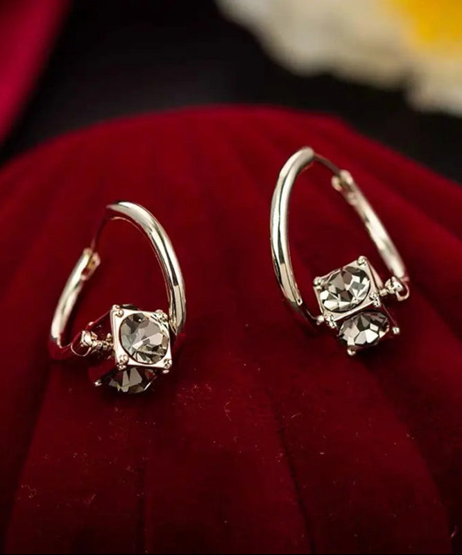 Unique Grey Alloy Zircon Crystal Hoop Earrings