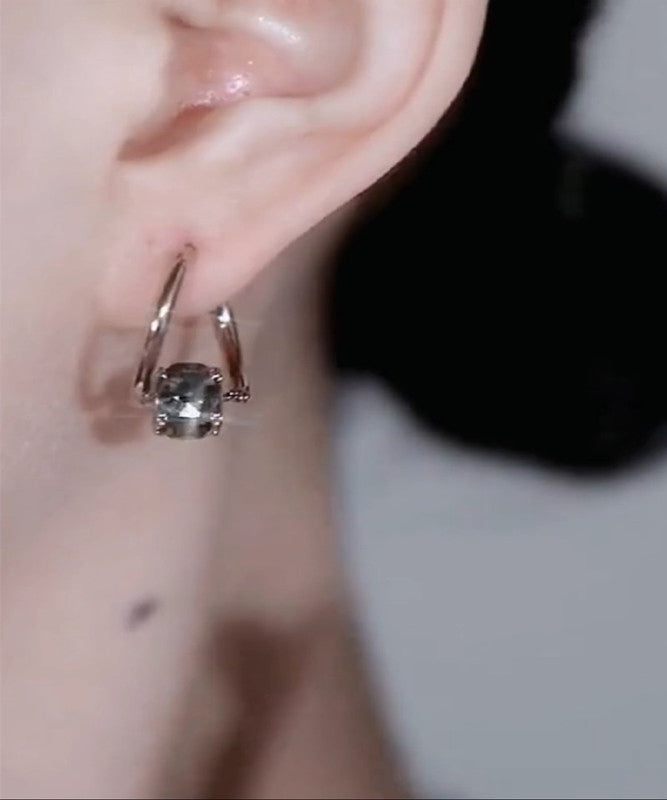 Unique Grey Alloy Zircon Crystal Hoop Earrings