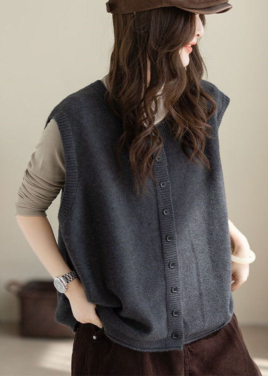 Unique Grey Oversized Button Knit Short Vests Winter