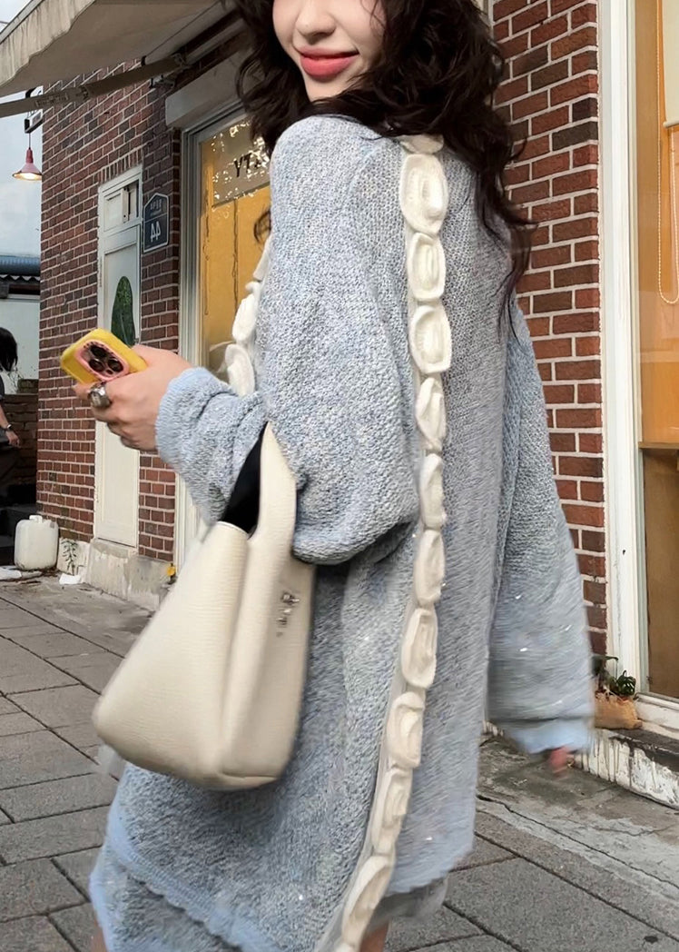 Unique Grey Oversized Patchwork Knit 2 Piece Outfit Spring