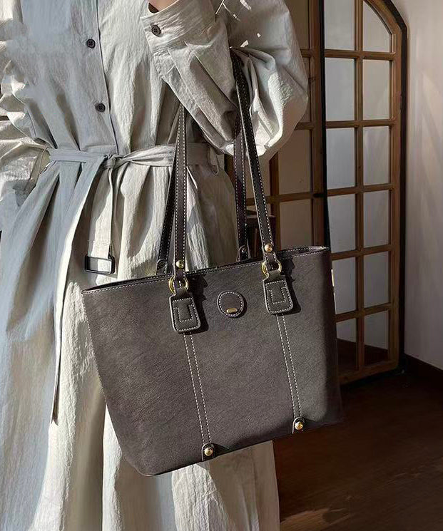 Unique Grey Solid Durable Large Capacity Faux Leather Shoulder Bags