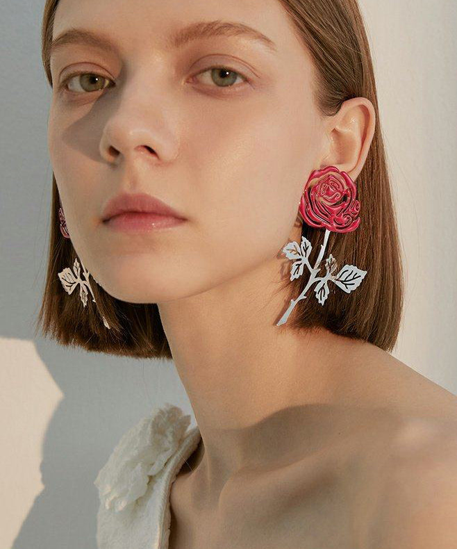 Unique Hollow Out Rose Design Metal Drop Earrings