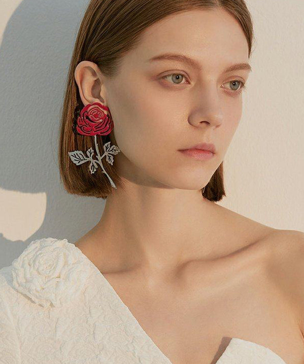 Unique Hollow Out Rose Design Metal Drop Earrings
