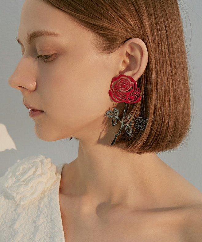 Unique Hollow Out Rose Design Metal Drop Earrings