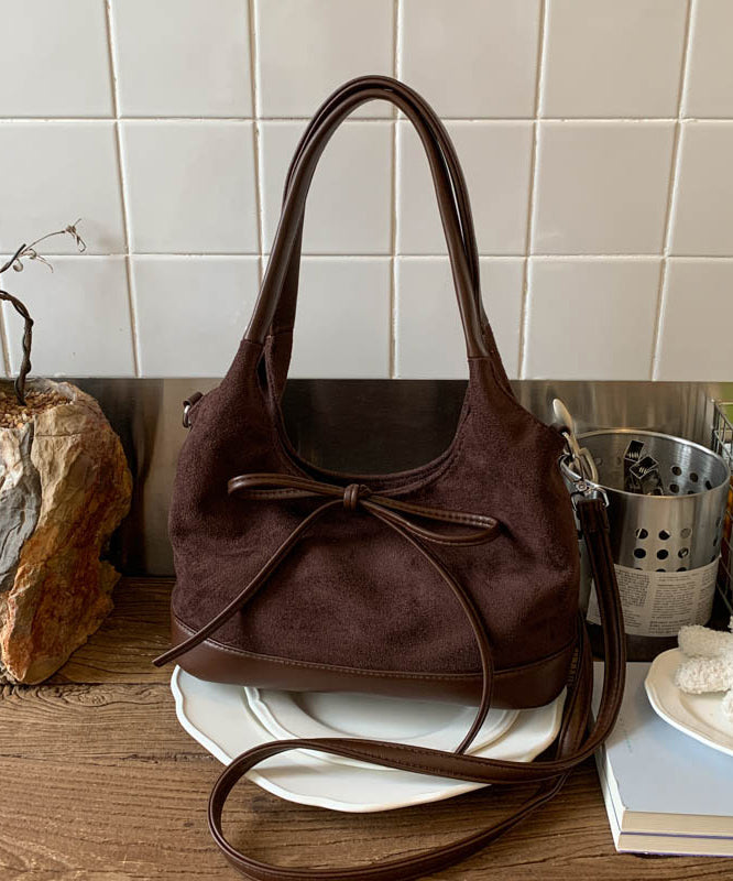Unique Khaki Bow Suede Patchwork Shoulder Bag