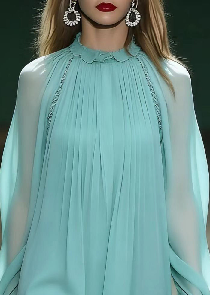 Unique Lake Blue Draping Layered Chiffon Day Dress Spring