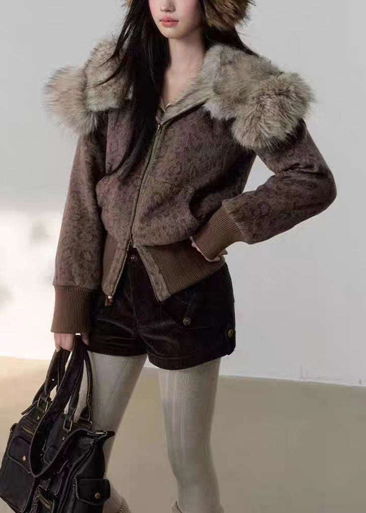 Unique Leopard Hooded Zippered Pockets Woolen Coats Winter