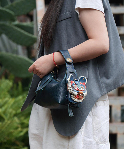 Unique Navy Asymmetrical Design Leather Tote Handbag