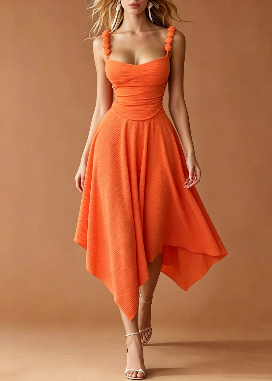 Unique Orange Asymmetrical Cotton Cami Dresses Summer