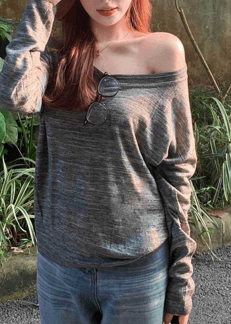 Unique Orange Asymmetrical Design Patchwork Thin Cotton Knit Top Spring