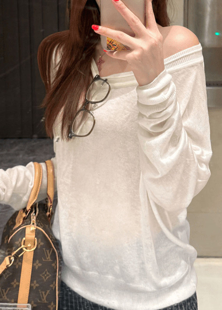 Unique Orange Asymmetrical Design Patchwork Thin Cotton Knit Top Spring