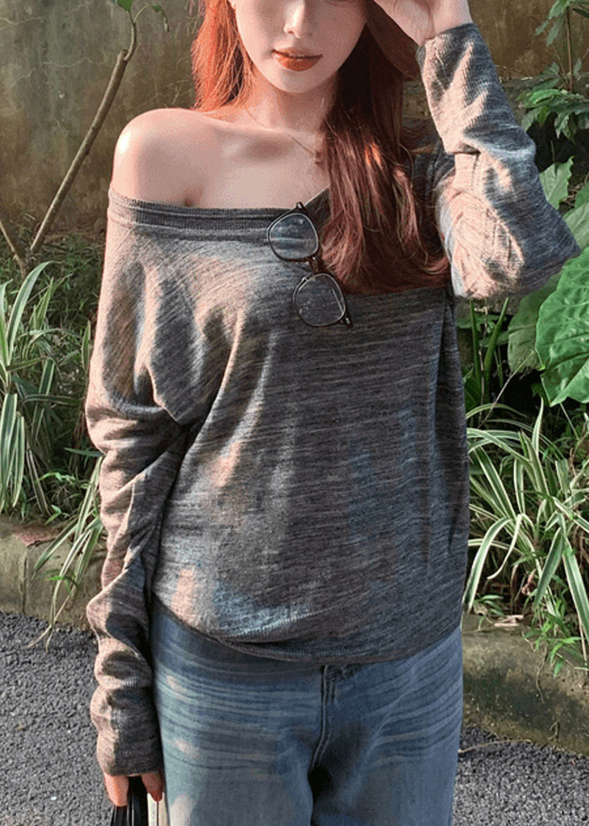 Unique Orange Asymmetrical Design Patchwork Thin Cotton Knit Top Spring