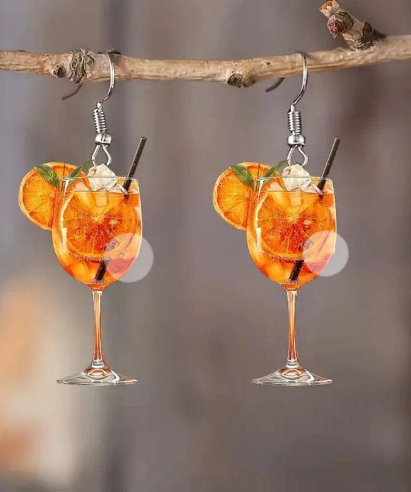 Unique Orange Stainless Steel Wine Glass Orange Juice Drop Earrings