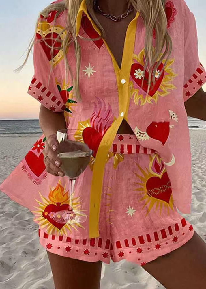 Unique Oversized Print Linen Women Sets 2 Pieces Summer