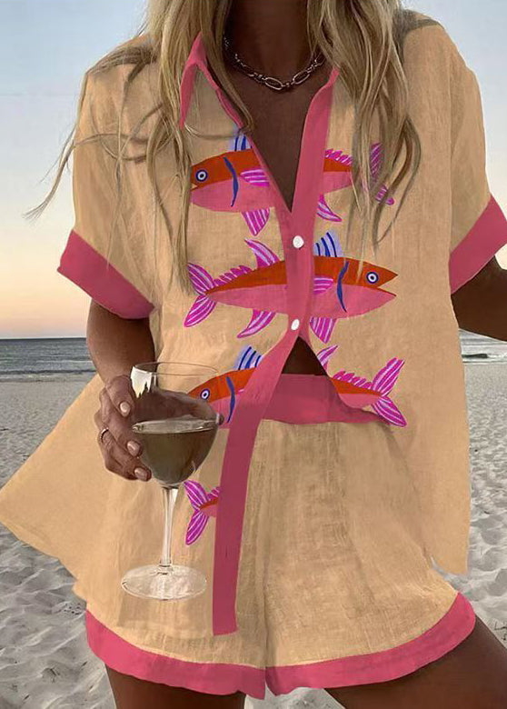 Unique Oversized Print Linen Women Sets 2 Pieces Summer