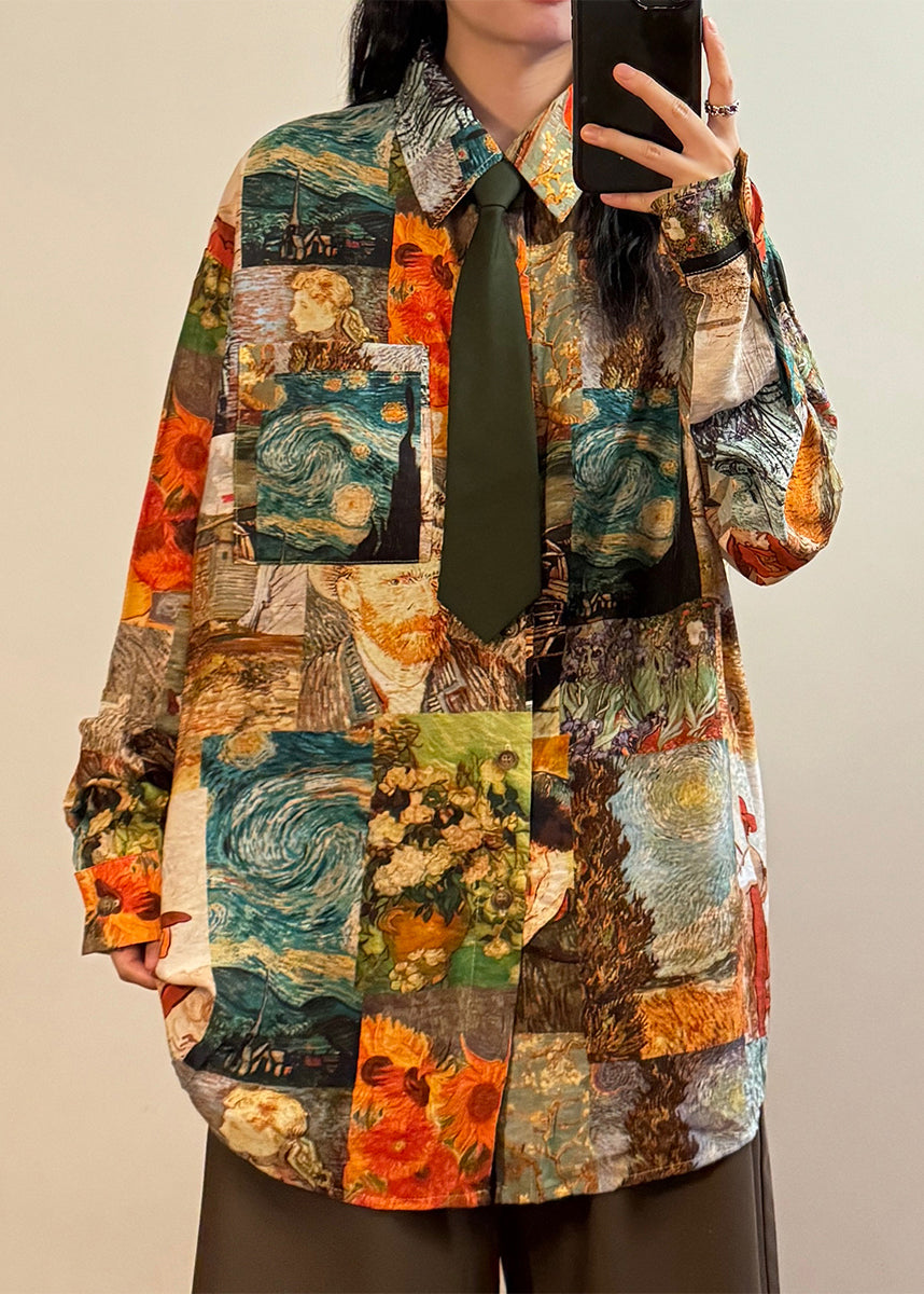 Unique Peter Pan Collar Print Button Blouses Spring