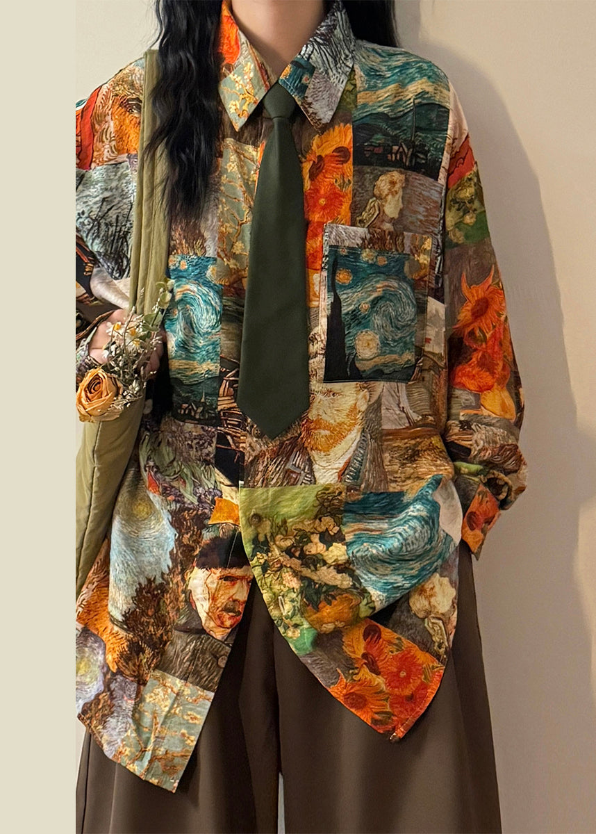 Unique Peter Pan Collar Print Button Blouses Spring